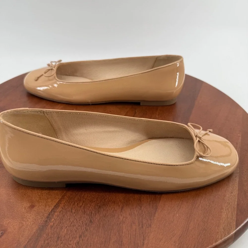 Jack Rogers Womens 9M Nude Patent Leather Square Toe Ballet Flats Bow Accent